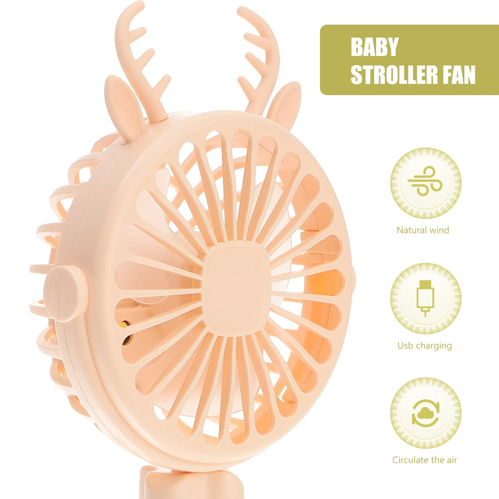 Mini ventilador recargable para cochecito silencioso, USB y flexible