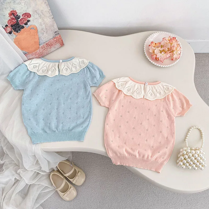 Camiseta de punto calada holgada para niña de verano transpirable - imagen 2
