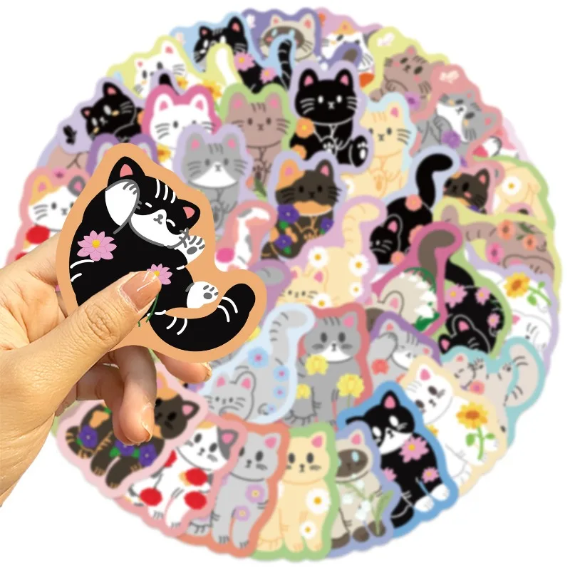 Pegatinas impermeables infantiles de gatitos y flores para álbum - imagen 4