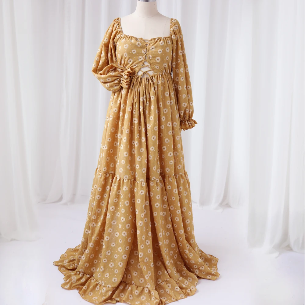 Vestido de maternidad algodón manga larga con margaritas estilo retro - imagen 4