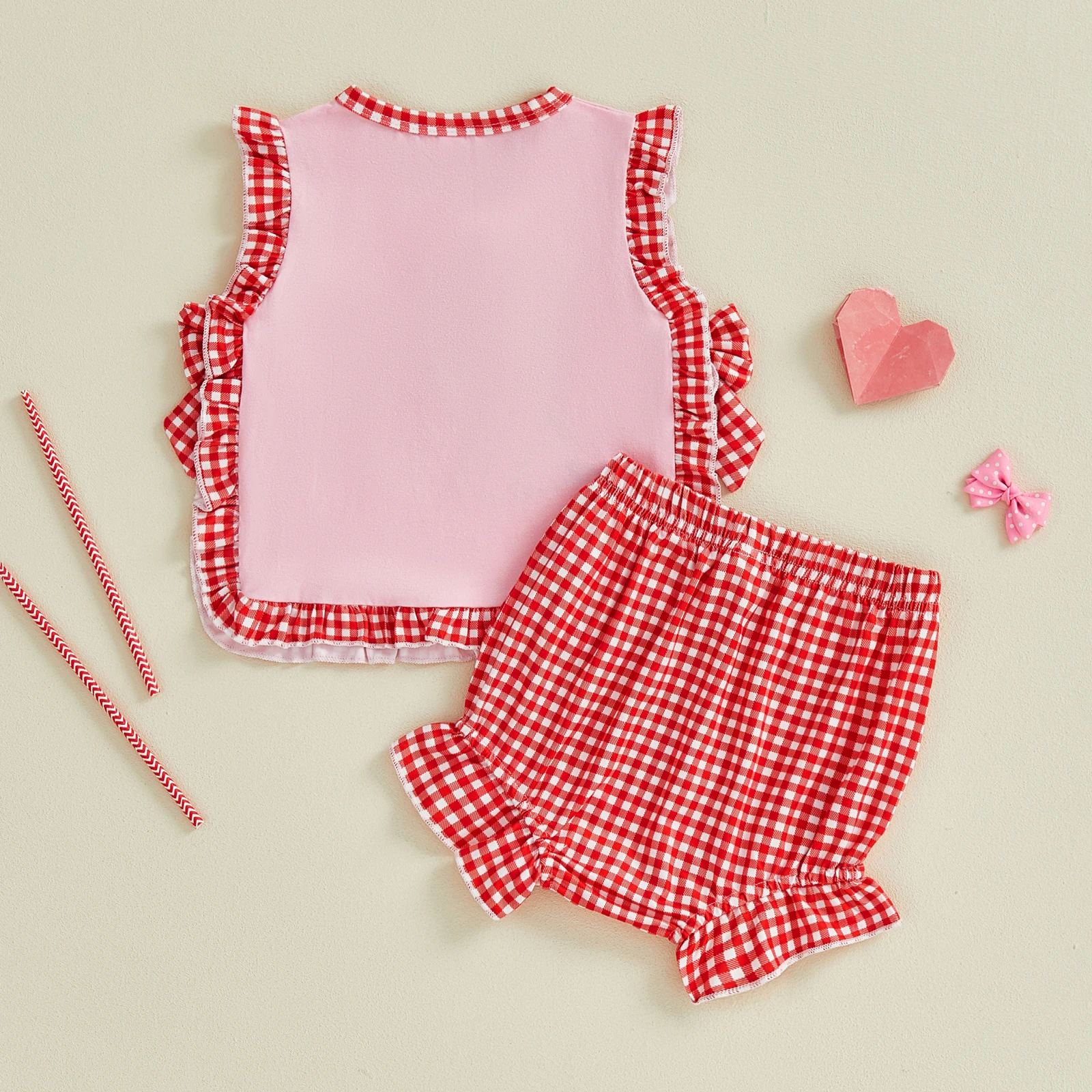 Conjunto de bebé para San Valentín con corazón bordado y cuadros - imagen 2
