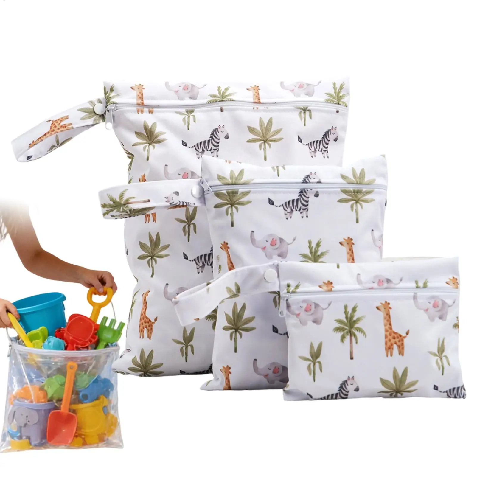Set de 3 bolsas impermeables en distintos tamaños con cremallera y asa
