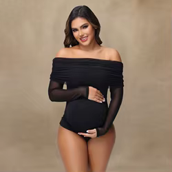 Body de maternidad para sesión fotos manga larga cuello malla ajustado
