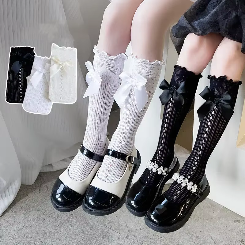 Calcetines para niña con lazo - Estilo vintage blanco y negro - imagen 2