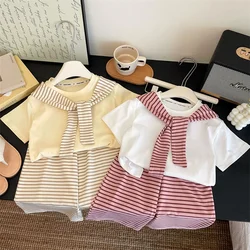 Conjunto de niña de 2 piezas para verano con camiseta a rayas y pantalón