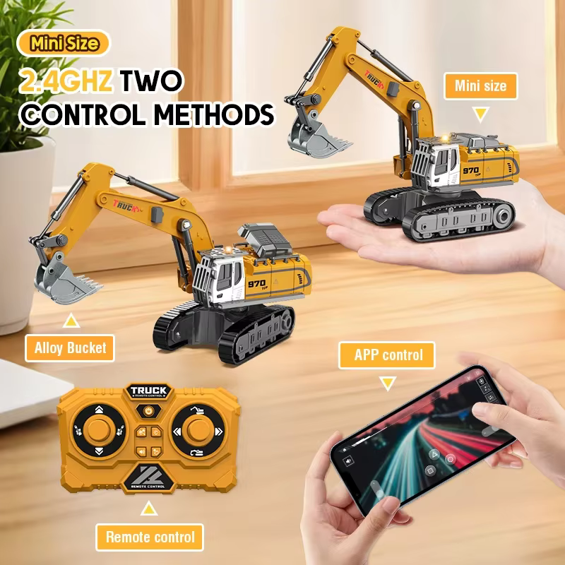 Excavadora RC 1/64 - Mini vehiculo de ingenieria con luces y sonido - imagen 5