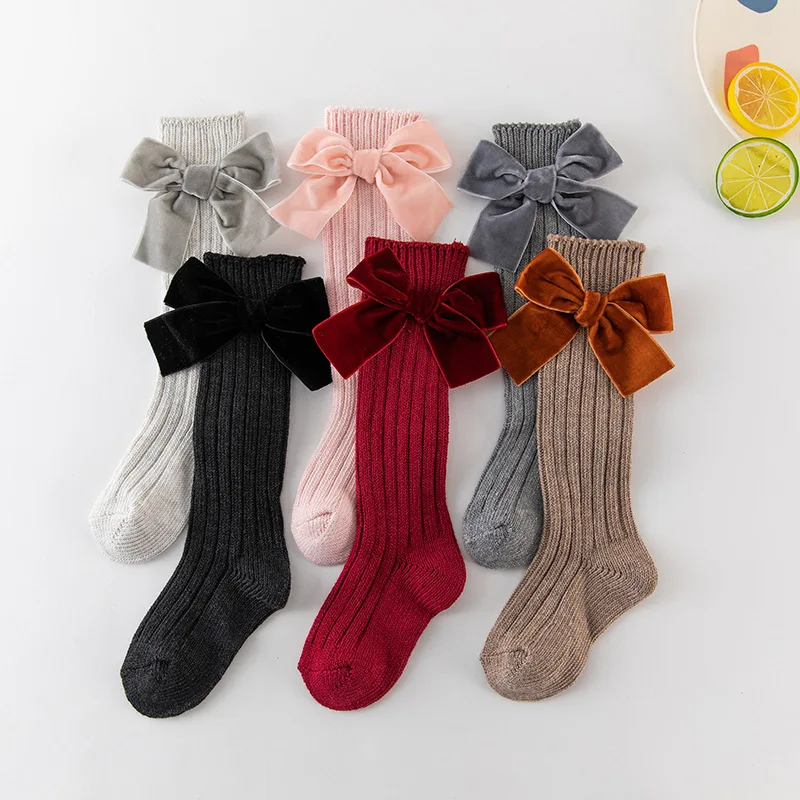 Calcetines de terciopelo con lazo para bebé y niña, suaves y cálidos - imagen 3