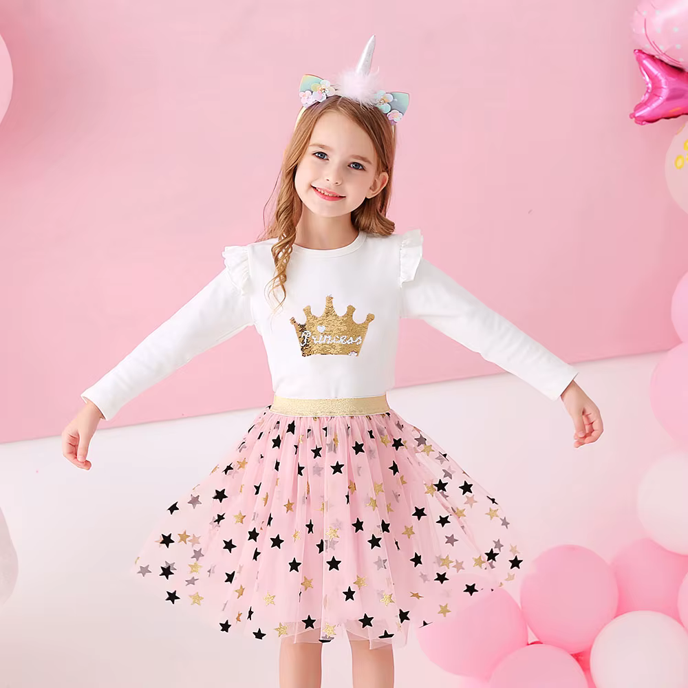 DXTON minifalda de tul con estampado de estrellas para niñas - imagen 5