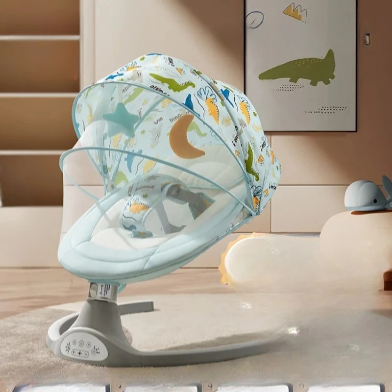 Mecedora eléctrica bebé con control portátil y tela de lino gris - imagen 2