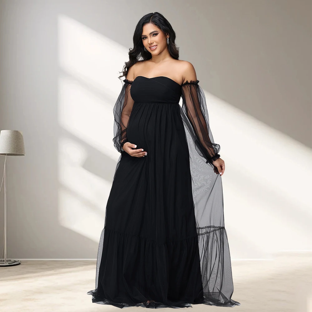 Vestido de maternidad de tul con manga abombada para sesión de fotos - imagen 2