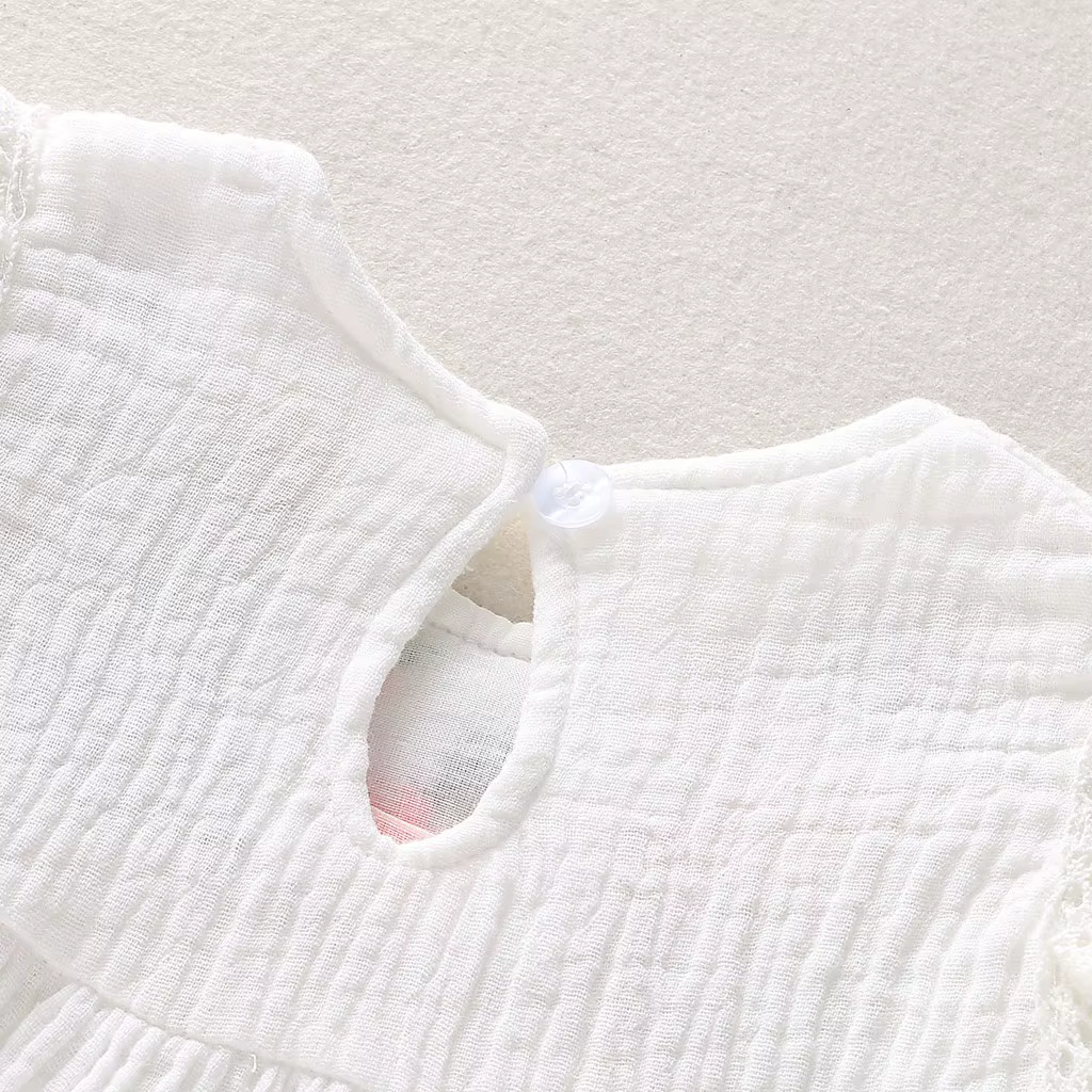Vestido niña verano lino plisado con bordado delicado manga corta - imagen 2