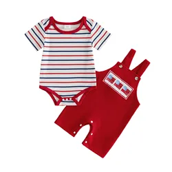 Conjunto de rayas para bebé con tirantes y camiseta de manga corta