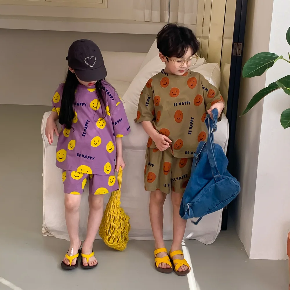 Pantalones cortos infantiles estilo coreano con estampado sonriente