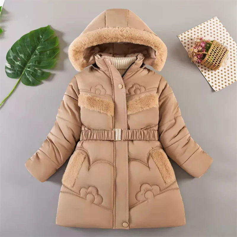 Chaqueta acolchada con capucha para niñas de piel sintética en invierno - imagen 2