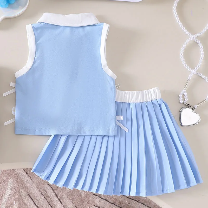 Conjunto verano bebé niña de algodón – blusa sin mangas lazo y falda - imagen 5