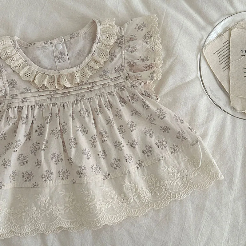 MILANCEL Camisa de verano para bebé con encaje floral, holgada y fina - imagen 4