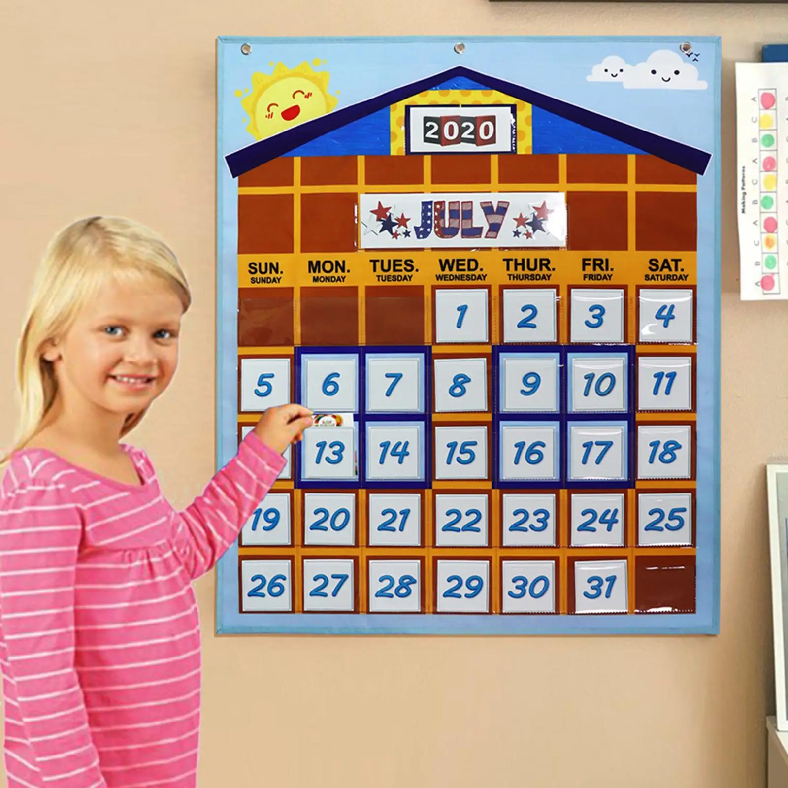 Calendario de pared infantil mensual con bolsa colgante didáctica - imagen 2