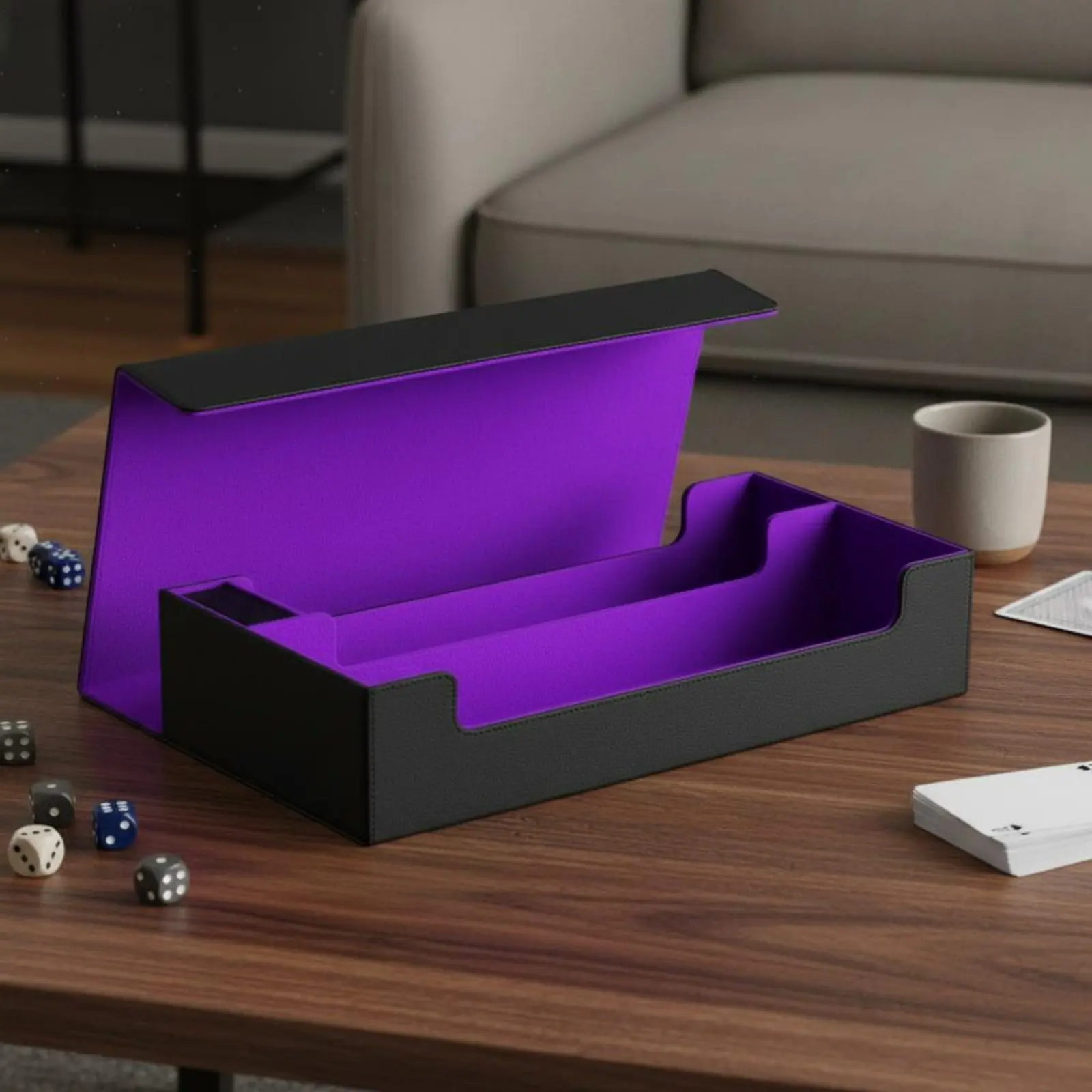 Caja portátil para cartas coleccionables con bandeja de dados