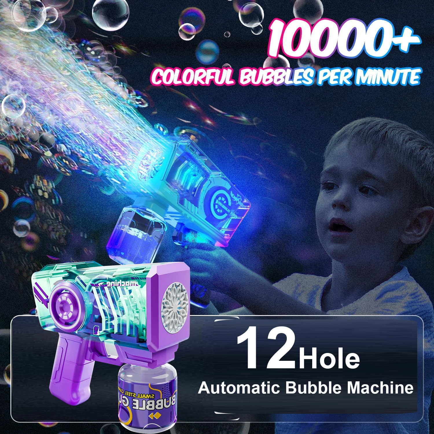 Máquina de burbujas eléctrica portátil con luz para fiestas - imagen 4