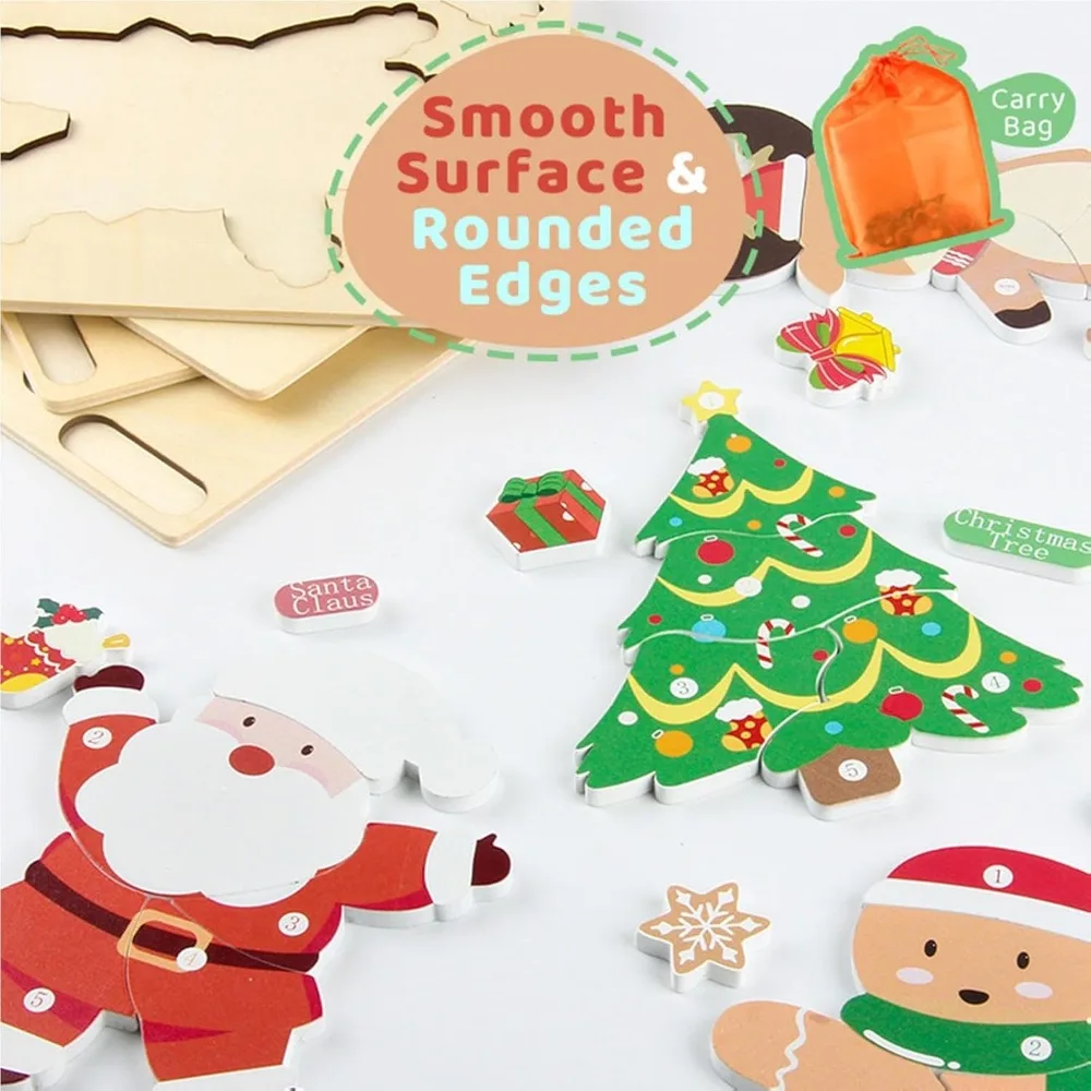 Rompecabezas de madera infantil Navidad con Papá Noel y reno - imagen 4