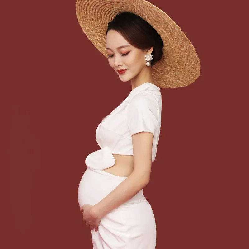 Vestido premamá blanco cuello en V para fiesta, cómodo y elegante - imagen 3