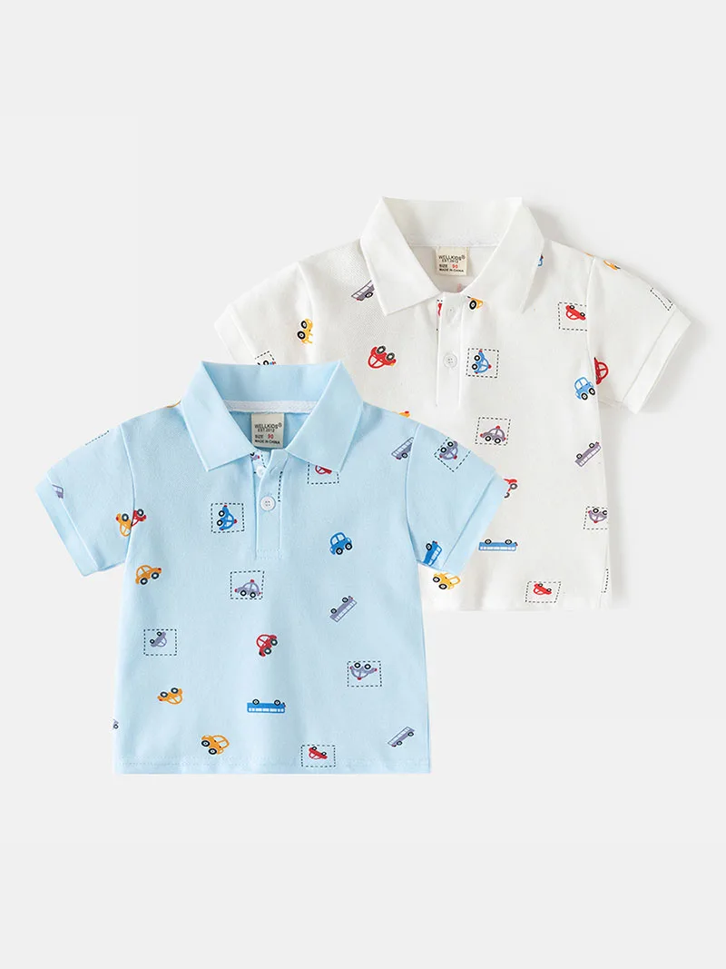 Polo infantil de algodón fino con estampado de coche para niño - imagen 5