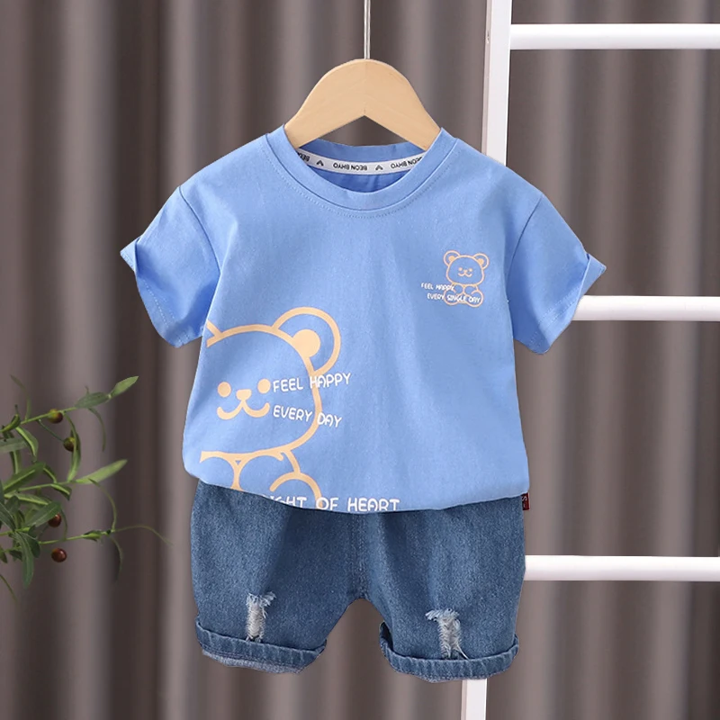 Conjunto de algodón infantil de oso de dibujos animados para verano - imagen 4