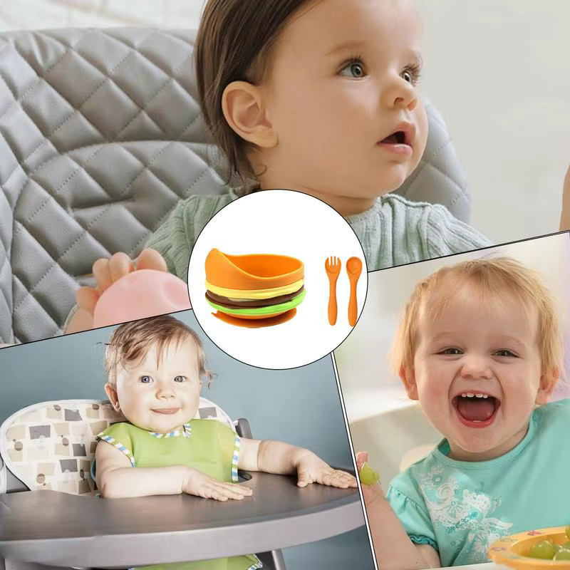 Set de alimentación de silicona para bebé con plato y cuenco