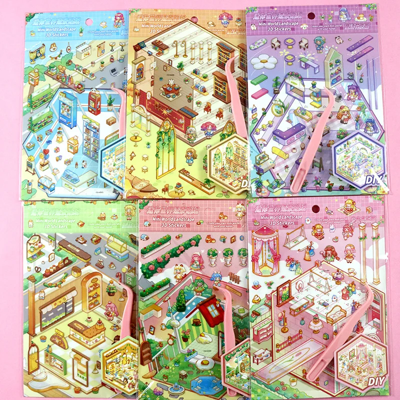 Pegatinas infantiles de dibujos animados y mini mundo