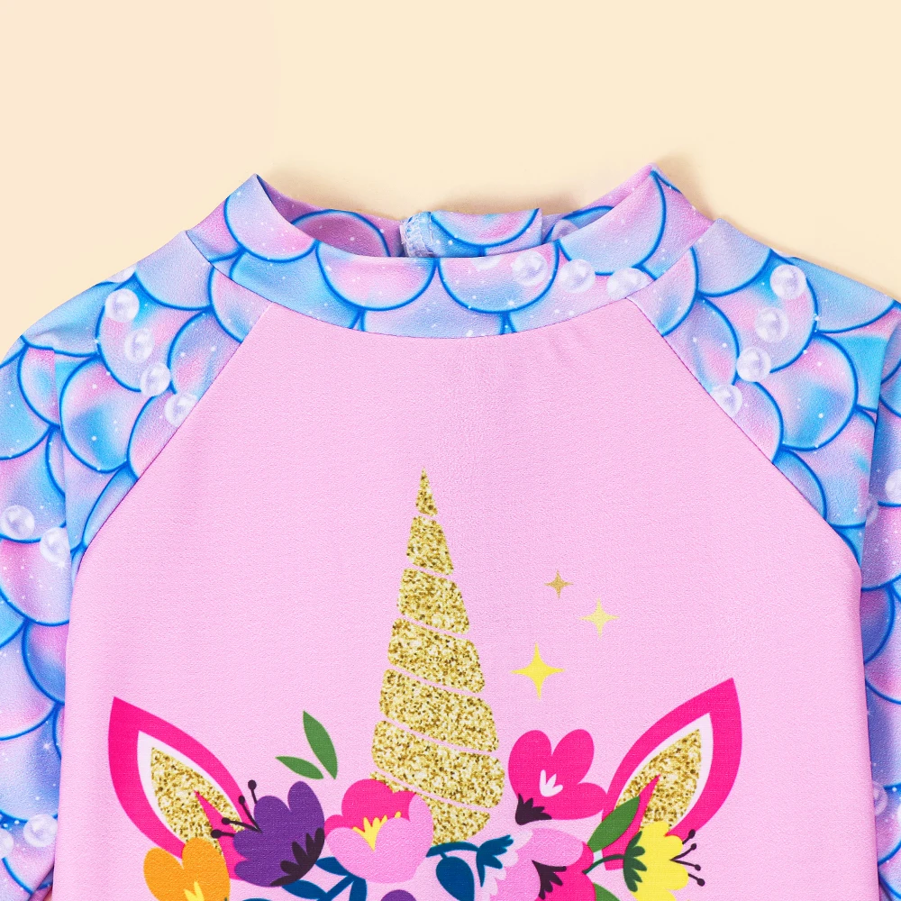 Traje de baño manga larga para niña con volantes, una pieza - imagen 4