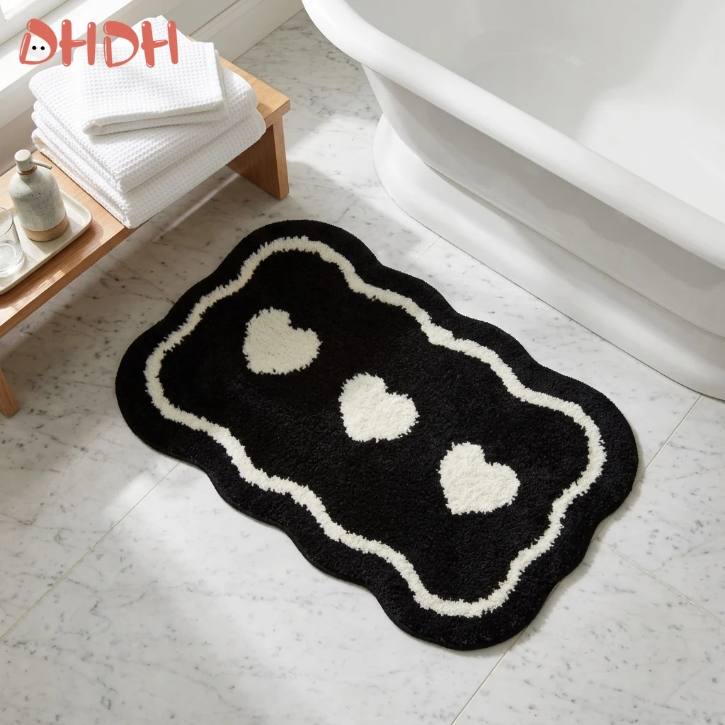 Alfombra absorbente antideslizante para baño con corazón bicolor