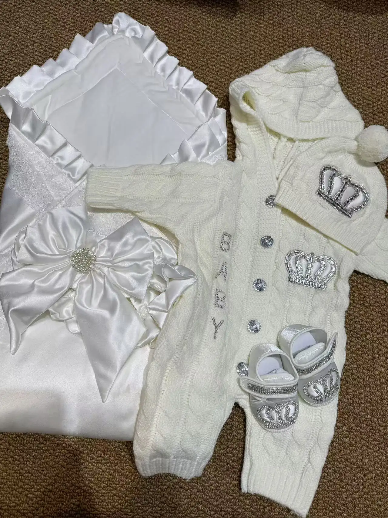 Ropa de bautizo bebé blanca en algodón – conjunto para envolver - imagen 5