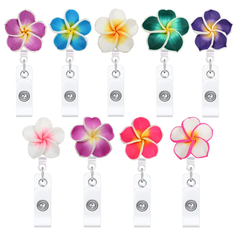 Carrete de insignia con forma de flor y clip retráctil