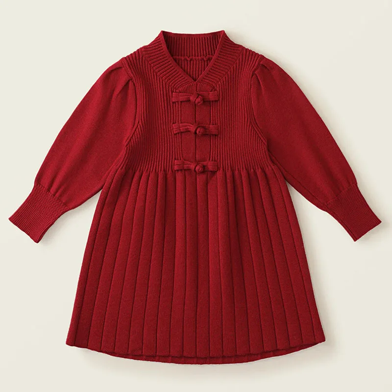 Vestido infantil rojo con manga larga - estilo princesa para nina - imagen 3