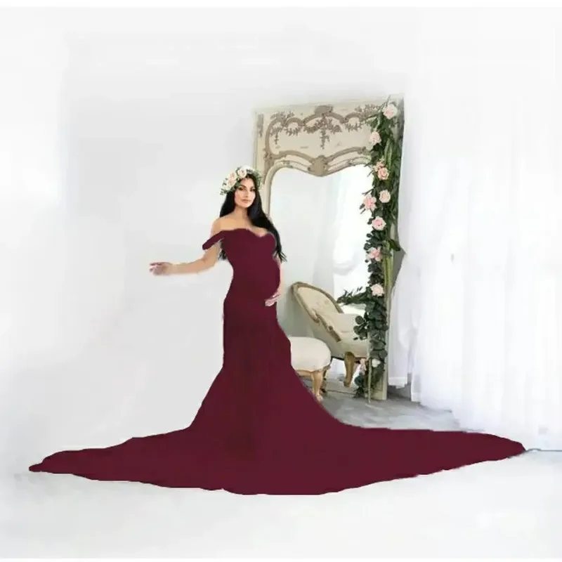Vestido premamá blanco largo para sesión fotográfica de maternidad - imagen 3