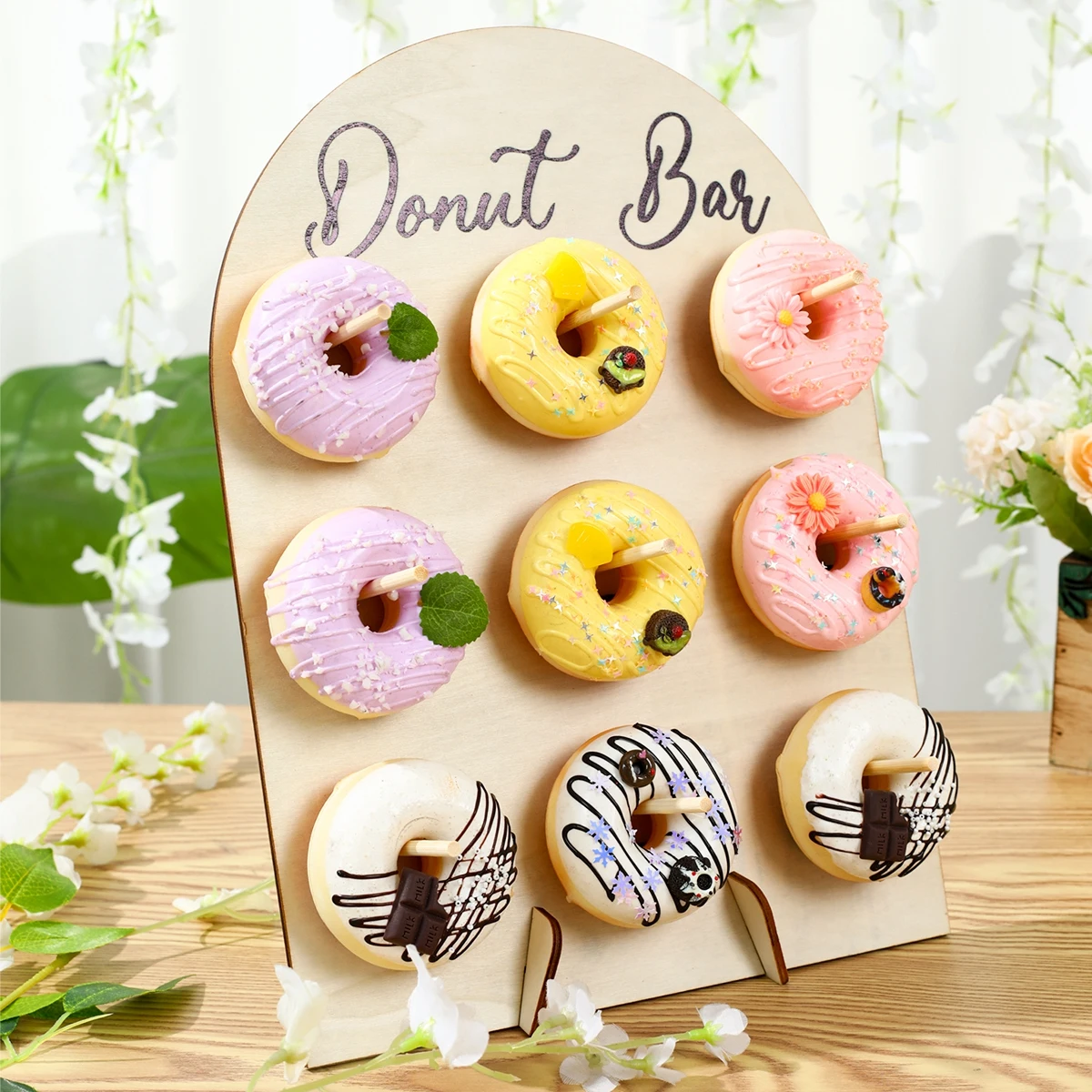Detalle de la estructura de madera del soporte donut