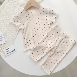 Conjunto pijama de lunares manga larga niña, estilo coreano