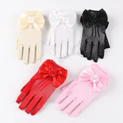 XXFE Guantes para niña con flores, encaje y perlas imitación