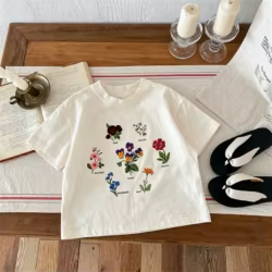 Camiseta de manga corta para niños estilo coreano, cuello redondo