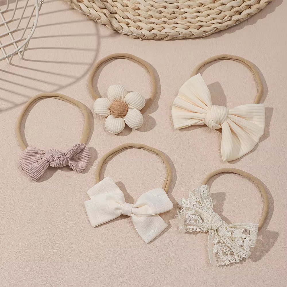 Bandas para el cabello bebé con lazo floral albaricoque - Nylon suave - imagen 3