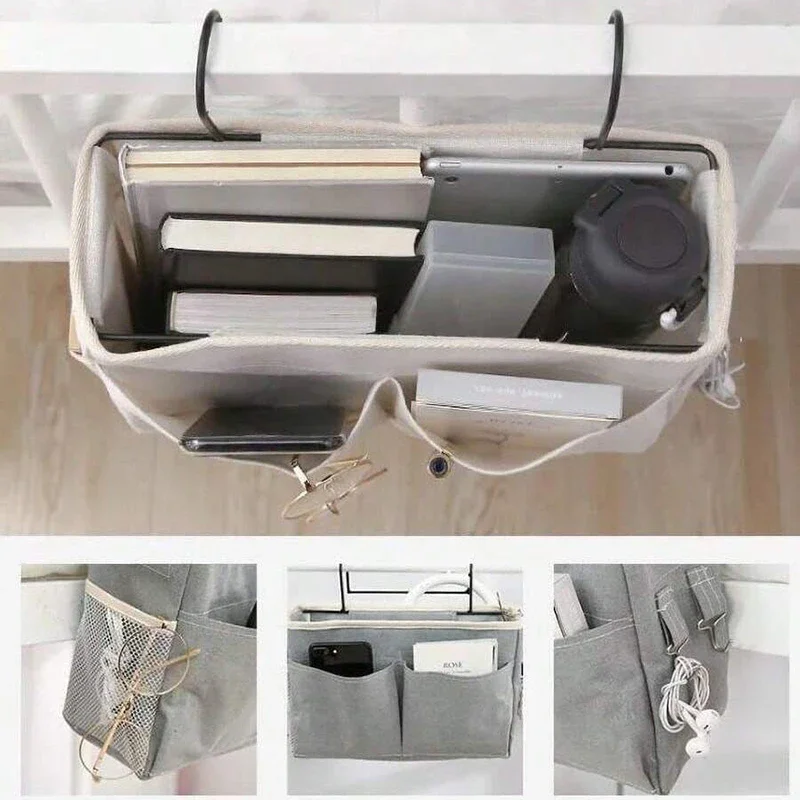 Organizador colgante de algodón y lino para dormitorio junto a la cama - imagen 3