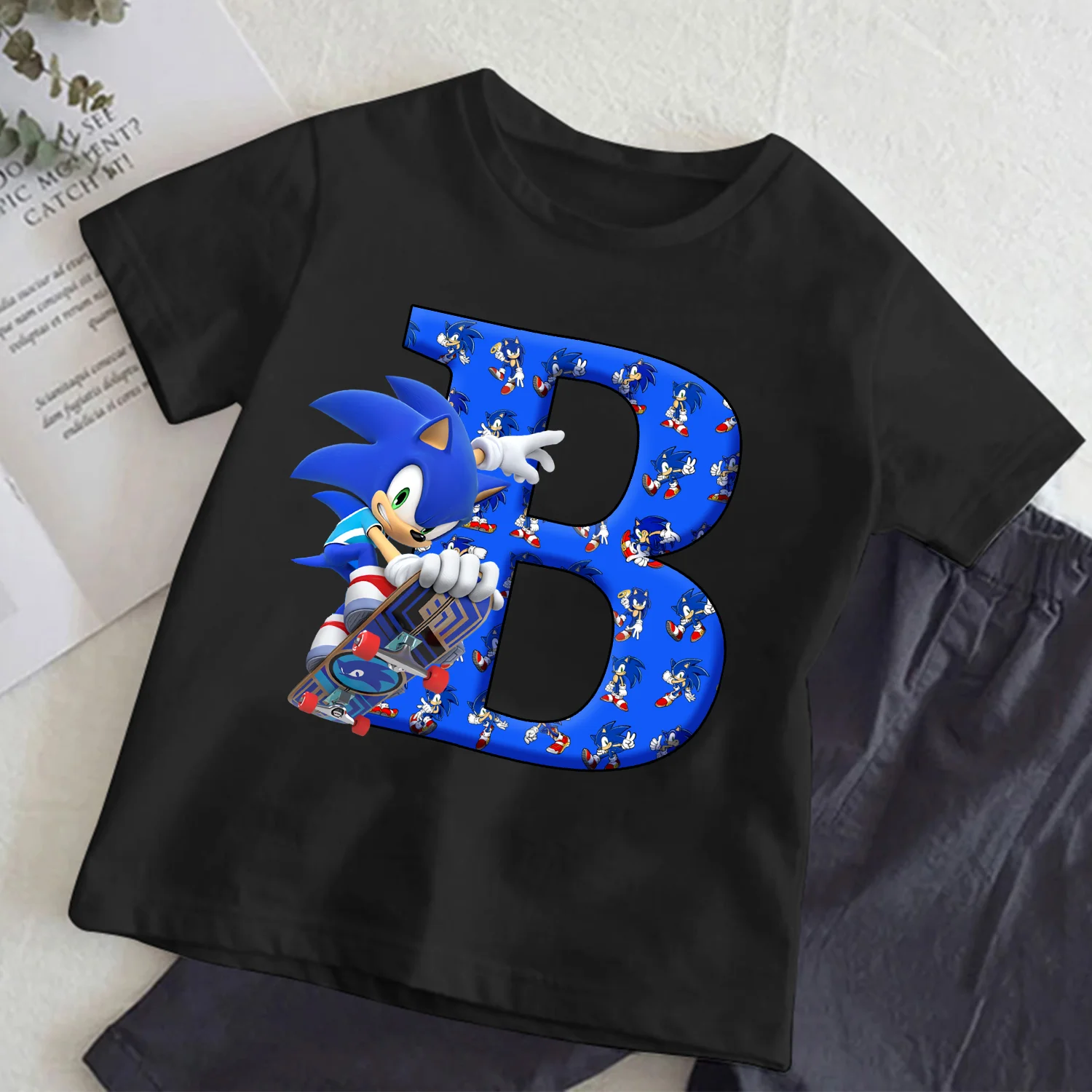 Camiseta manga corta Sonics negra para niños, cuello redondo - imagen 4
