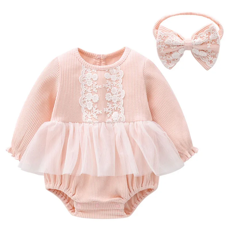 Conjunto de body y diadema de encaje para recién nacida entretiempo - imagen 3