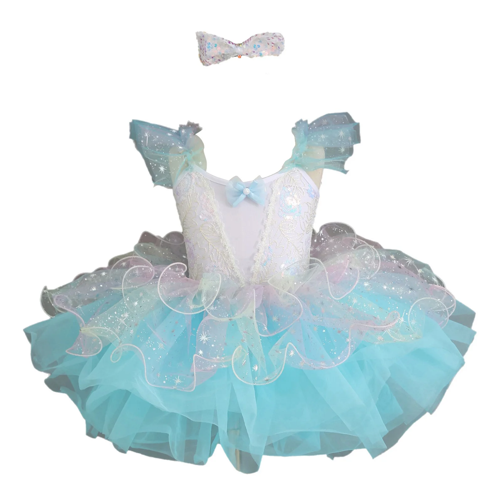 Vestido de ballet infantil con tul y lentejuelas para niñas