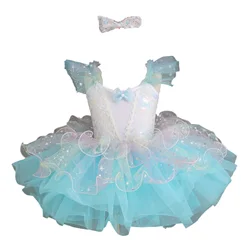 Vestido de ballet infantil con tul y lentejuelas para niñas