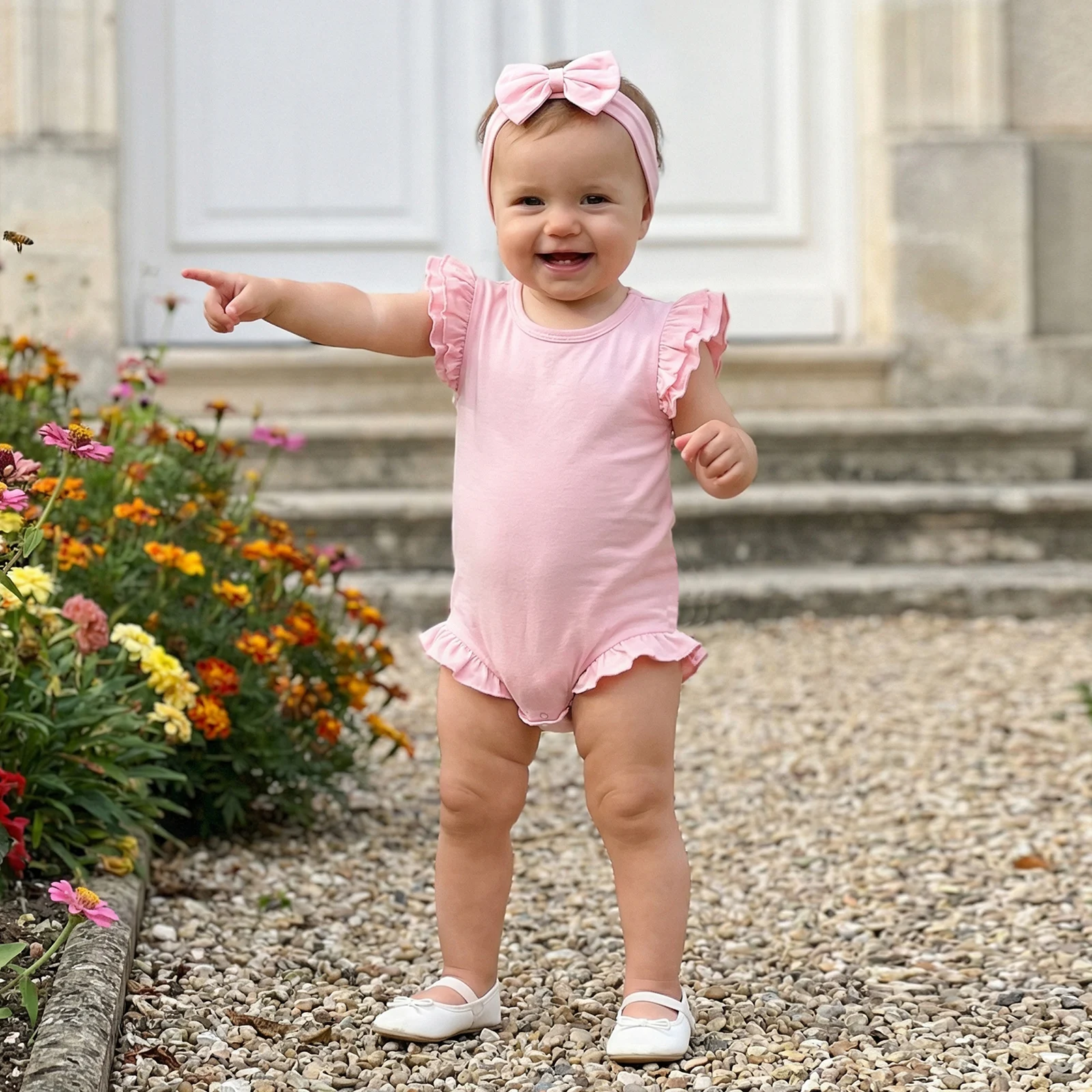 Conjunto pelele algodón a cuadros vichy para niña con diadema - imagen 5