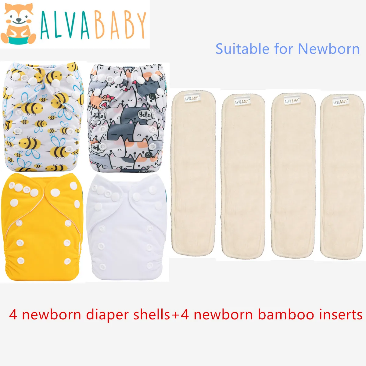 ALVABABY pañales de tela reutilizables con inserciones de bambú