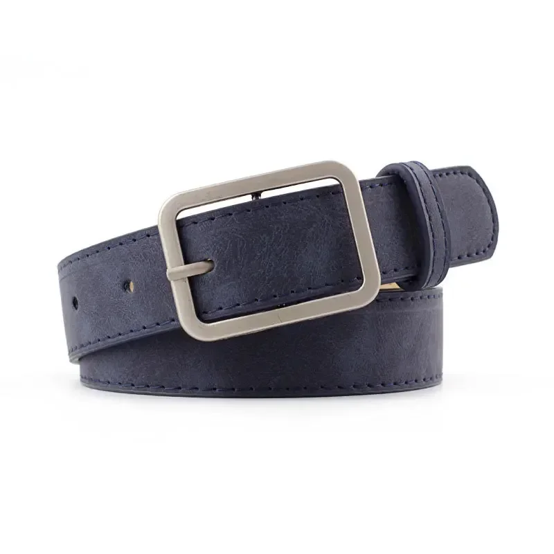 Cinturón vaquero de cuero con hebilla cuadrada – Estilo retro para mujer - imagen 5