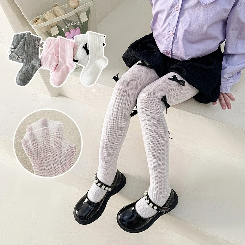 Pantimedias de algodón estilo Lolita con lazo para niña suave - imagen 4