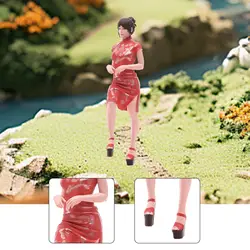 Muñeca mini con vestido estilo cheongsam realista para maquetas